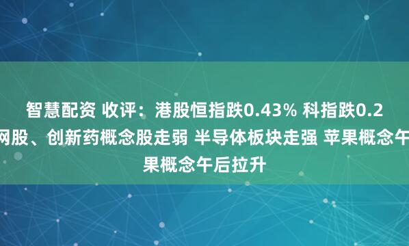 智慧配资 收评：港股恒指跌0.43% 科指跌0.24% 科网股、创新药概念股走弱 半导体板块走强 苹果概念午后拉升