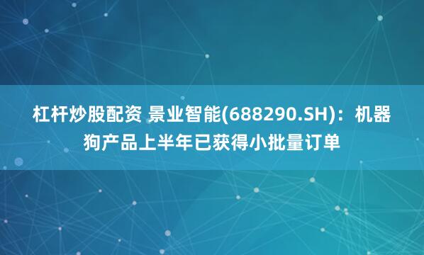 杠杆炒股配资 景业智能(688290.SH)：机器狗产品上半年已获得小批量订单